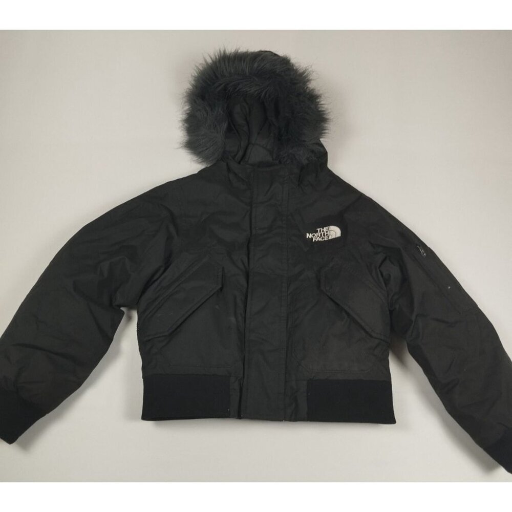 The North Face Boys XS Black DryVent 600 Down Gotham Bomber Jacket Fur Hood